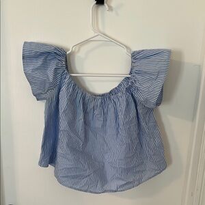 Forever 21 Blue and White Flutter Sleeve Blouse
